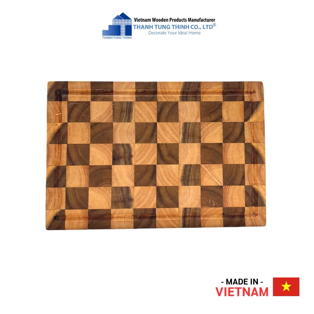 Teak and Rubberwood Square Checkerboard Cutting Board For Kitchen, Decor and Gifts