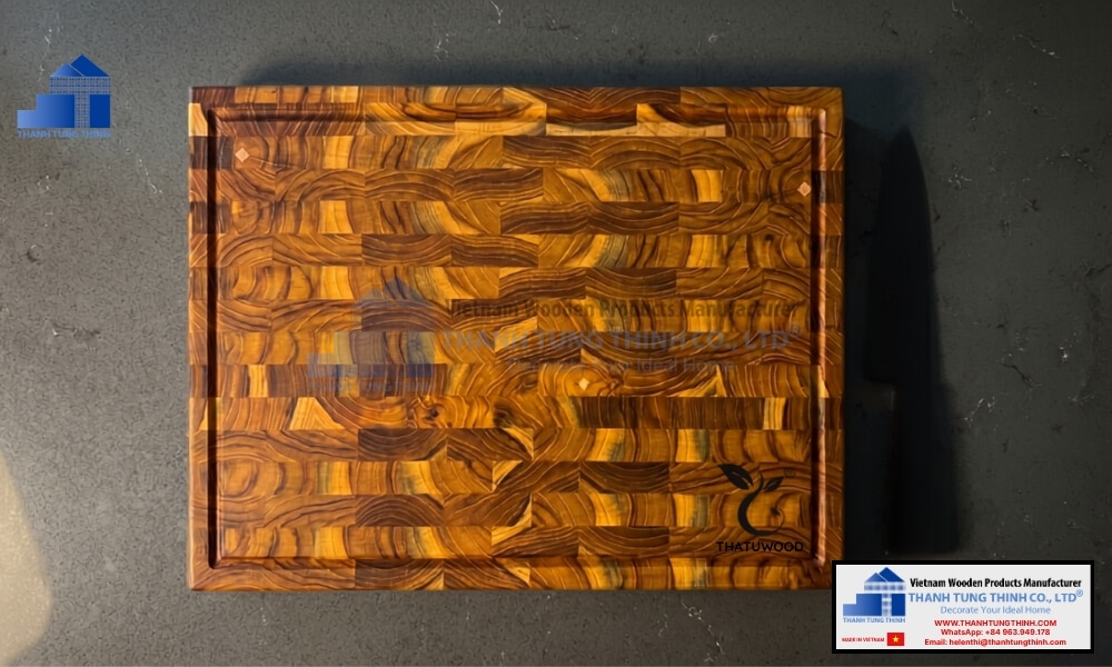 Top view of a professional what is end grain wooden cutting board