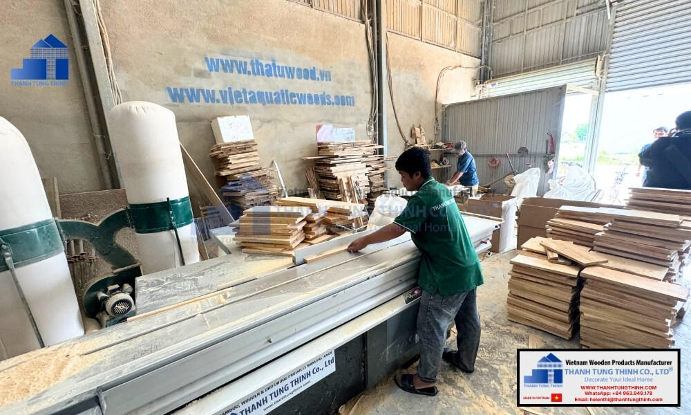 Skilled technician milling timber for what is end grain wooden cutting board