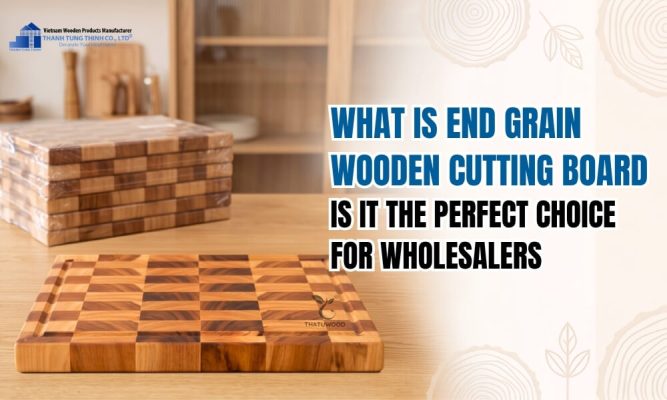 Close up view of wooden cutting board with natural wood grain
