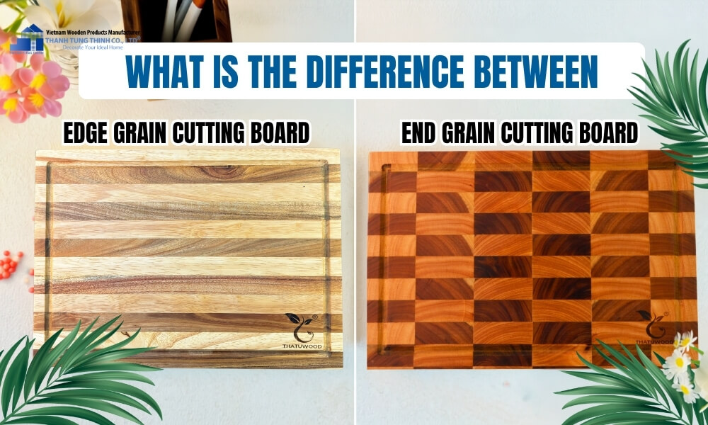 Side by side comparison of edge grain vs end grain cutting board models